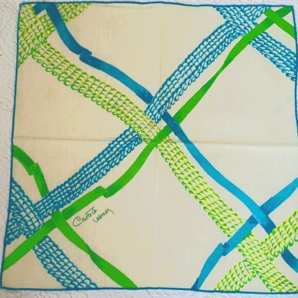Carleton Varney Designer Vintage Napkins "Set Of 12" White Turquoise Green Sq… - Picture 15 of 16